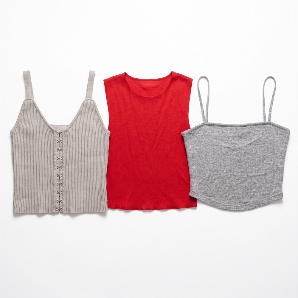 Zara Womens S Bundle 3pc Ribbed Tank Crop Top Gray Red